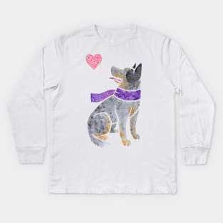 Watercolour Australian Cattle Dog Kids Long Sleeve T-Shirt